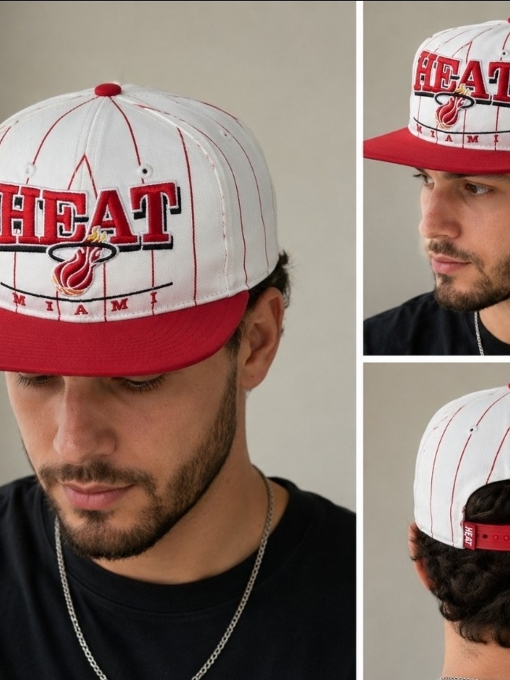 47 Brand Miami Heat Hardwood Classics Pinstripe Snapback Hat White Red NBA Cap